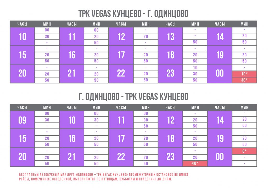 Расписание бесплатной маршрутки VEGAS Кунцево - Одинцово