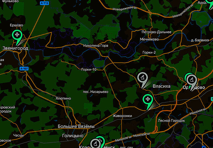 Ближайший пункт. Горки 2 на карте Московской области.