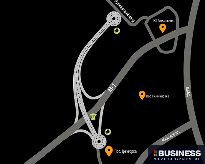 Выезд из Трёхгорки и Ромашково на Северный обход Одинцово Выезд из Трёхгорки и Ромашково на Северный обход Одинцово