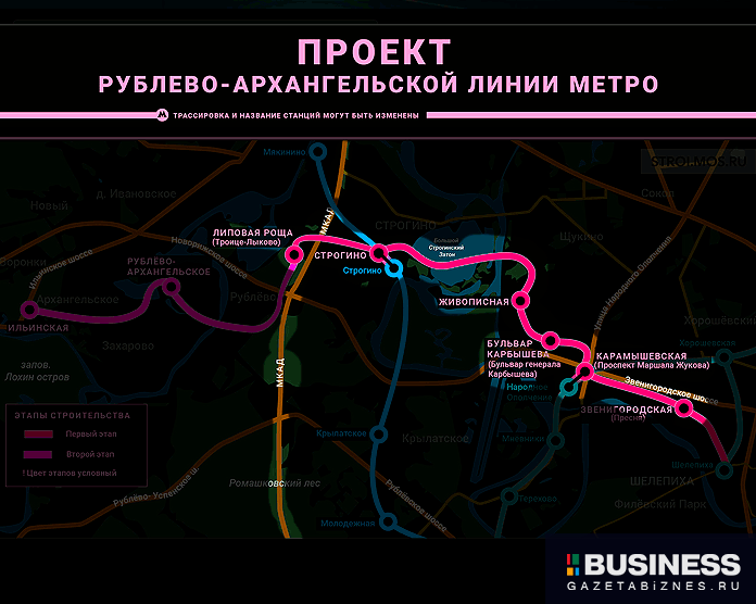 6 первых станций Рублево-Архангельской линии метро