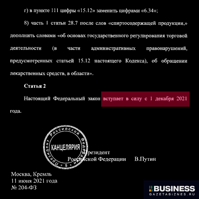 Федеральный закон от 11.06.2021 № 204-ФЗ Федеральный закон от 11.06.2021 № 204-ФЗ