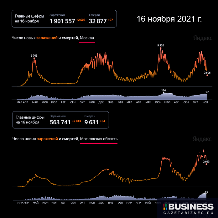 Коронавирус: статистика по Москве и Московской области на 16 ноября 2021 г.