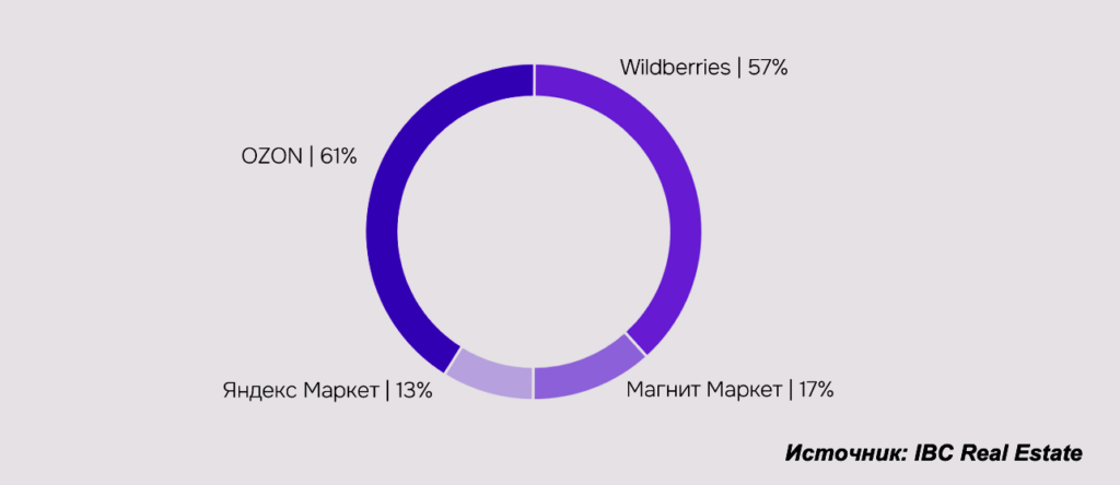 Новые международные бренды, появившиеся в России в 2024 году, 
на крупнейших универсальных маркетплейсах, %