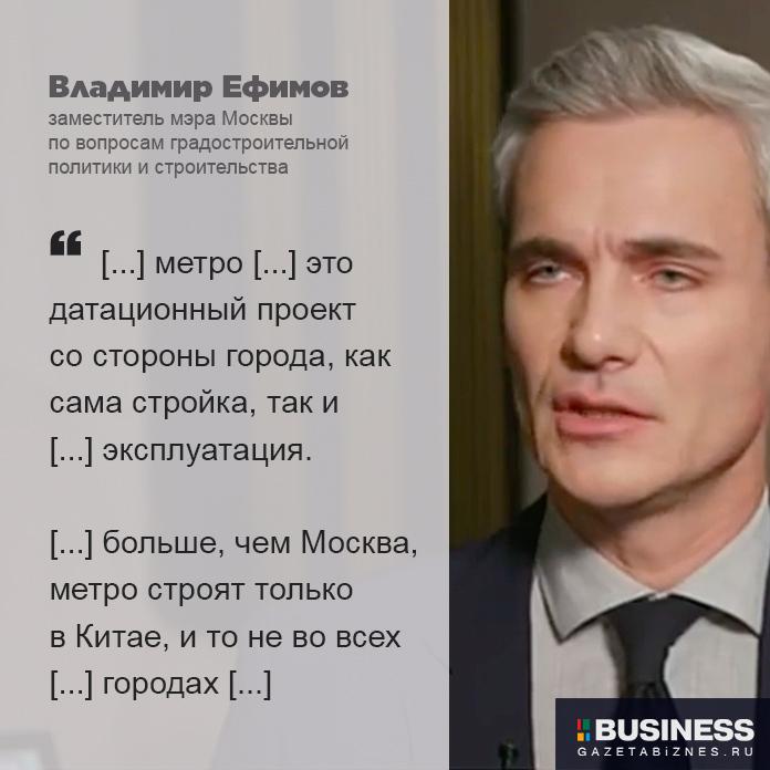 Цитаты заместитель мэра Москвы по вопросам градостроительной политики и строительства Владимира Ефимова в интервью РБК от 22 декабря 2025 г. на тему планов по строительству новых станций метро в Москве.